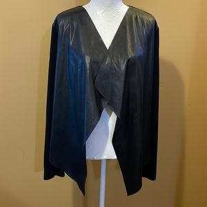 Vegan leather front and soft stretch fabric jacket